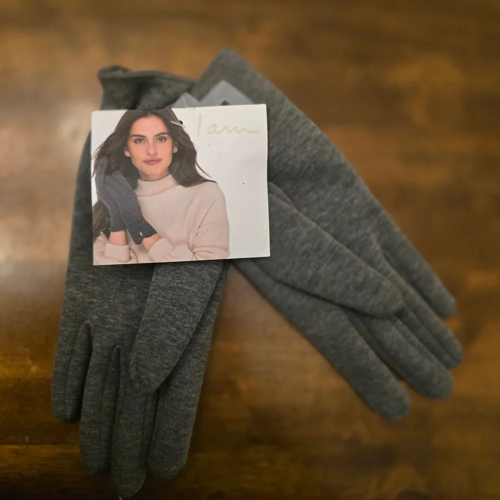 I‎ Am Womens Heathered Gray Faux Fur Lined Knit Winter Gloves One Size New